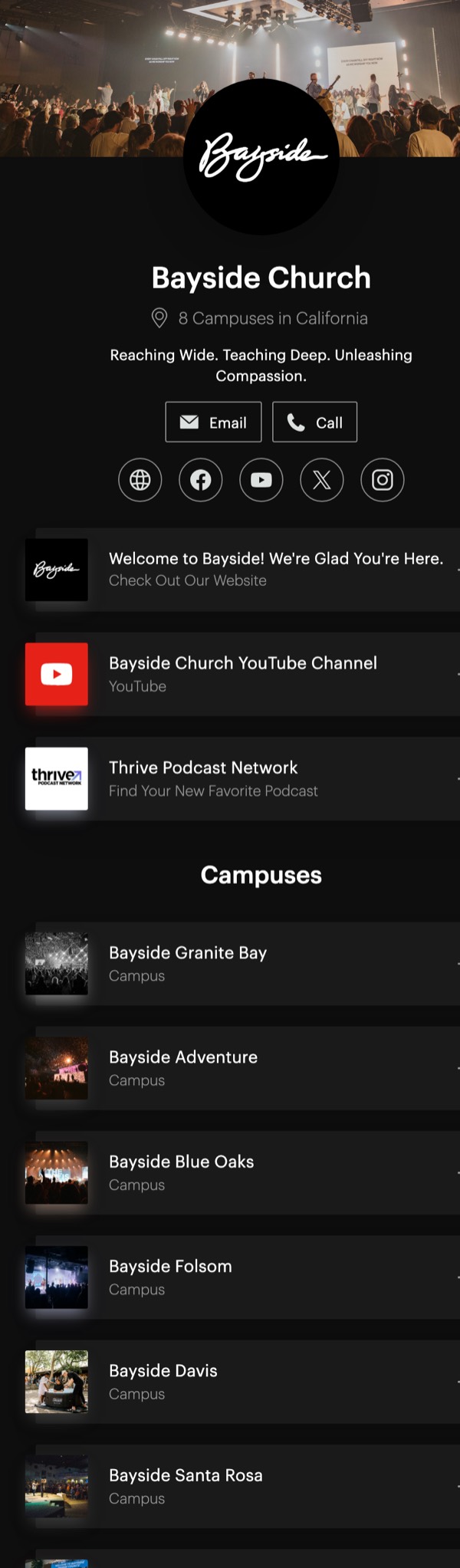 Bayside Church link-in-bio page on solo.to